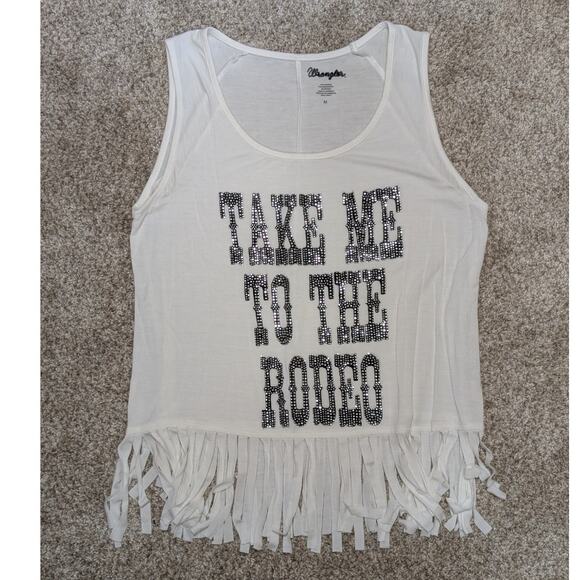 Wrangler Tops - Wrangler "Take Me To The Rodeo" White Rhinestone Tank Top M